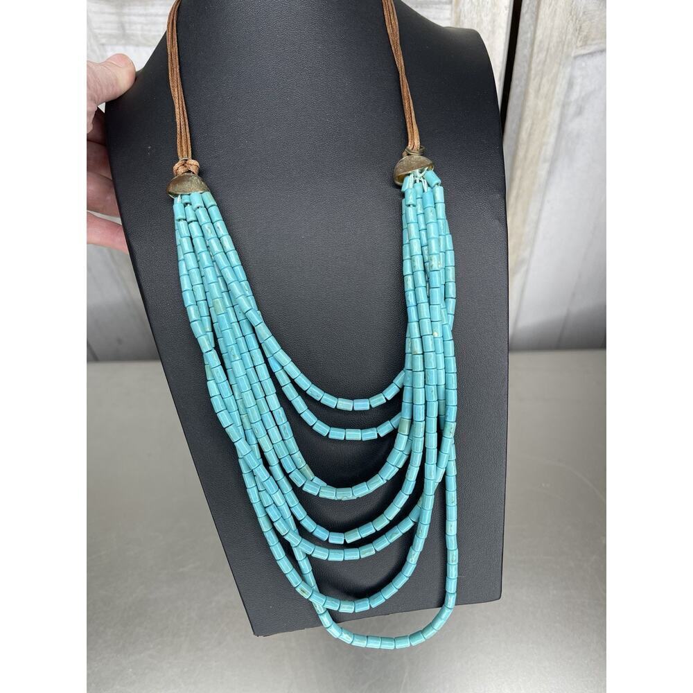 Southwestern Multi Strand Long Turquoise Blue Howlite Beaded Necklace
